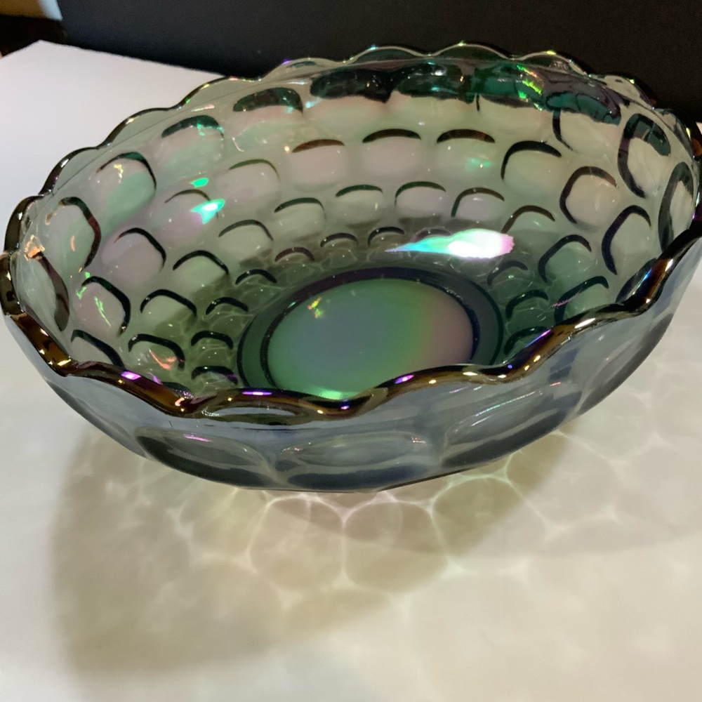 Vtg Federal Indiana Glass Bowl Iridescent Carnival Thumbprint Mid Century #18 - Picture 3 of 6